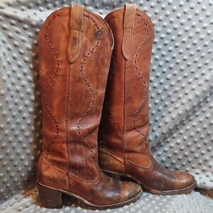 Vintage Womens Acme Brown Leather Tall Western Cowboy Cowgirl Boots No size tags